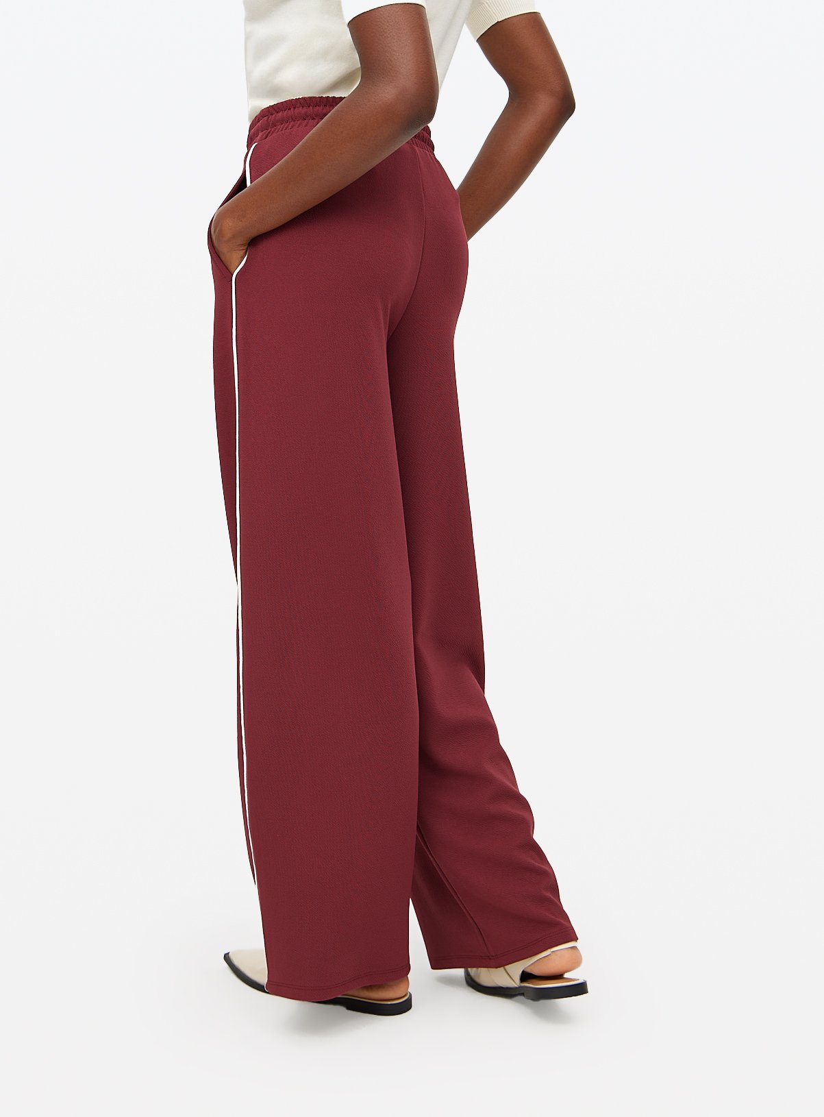 Dark Red Side-Stripe Wide Leg Trousers 22 - Image 4 thumbnail